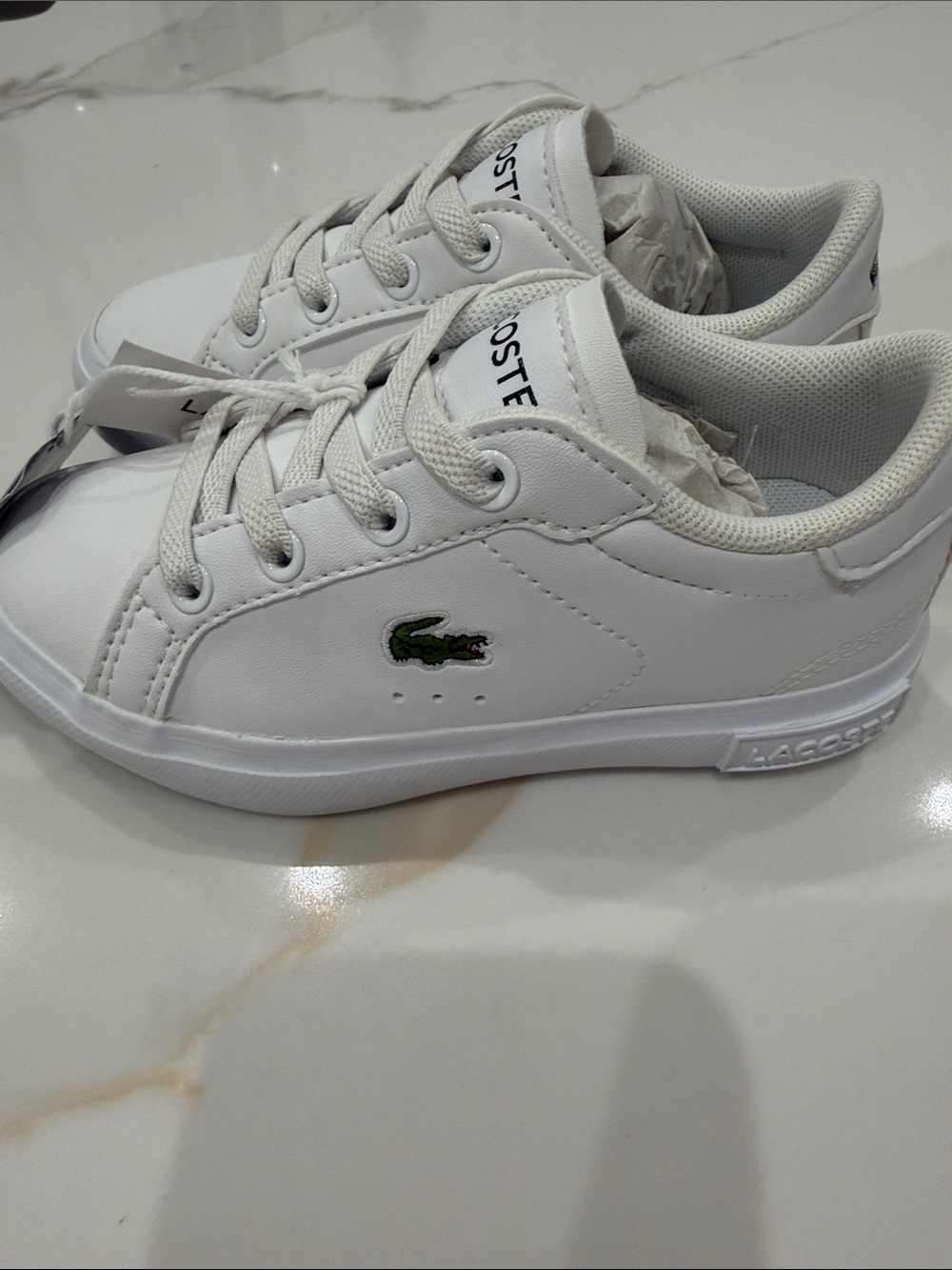 Lacoste Kids White Sneakers with Green Croc Accent